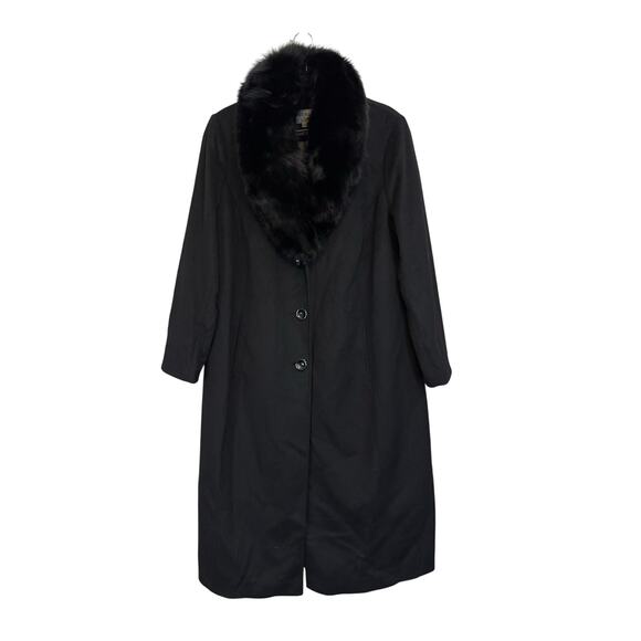 FORECASTER OF BOSTON Real Fox Fur Parka Hood Coat 14W Black Wool Mob Wife Luxury - Picture 1 of 11